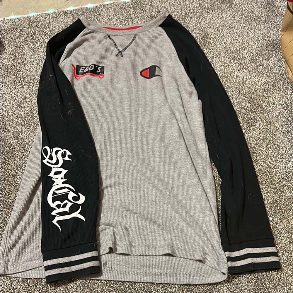 Gray and Black Long Sleeve Shirt